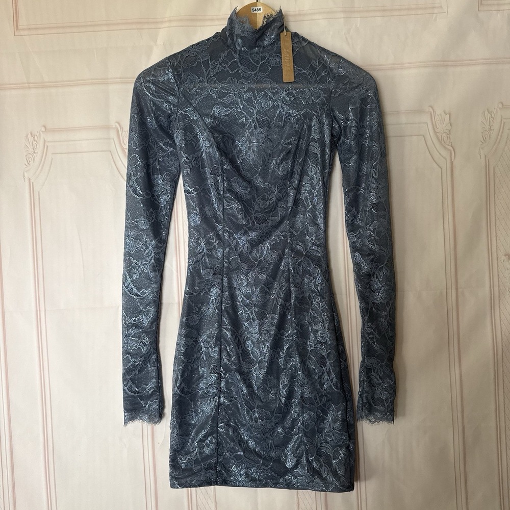 Skims Lace Turtleneck Dress In Thunder (Blue) In Size XXS NWT Rare Limited